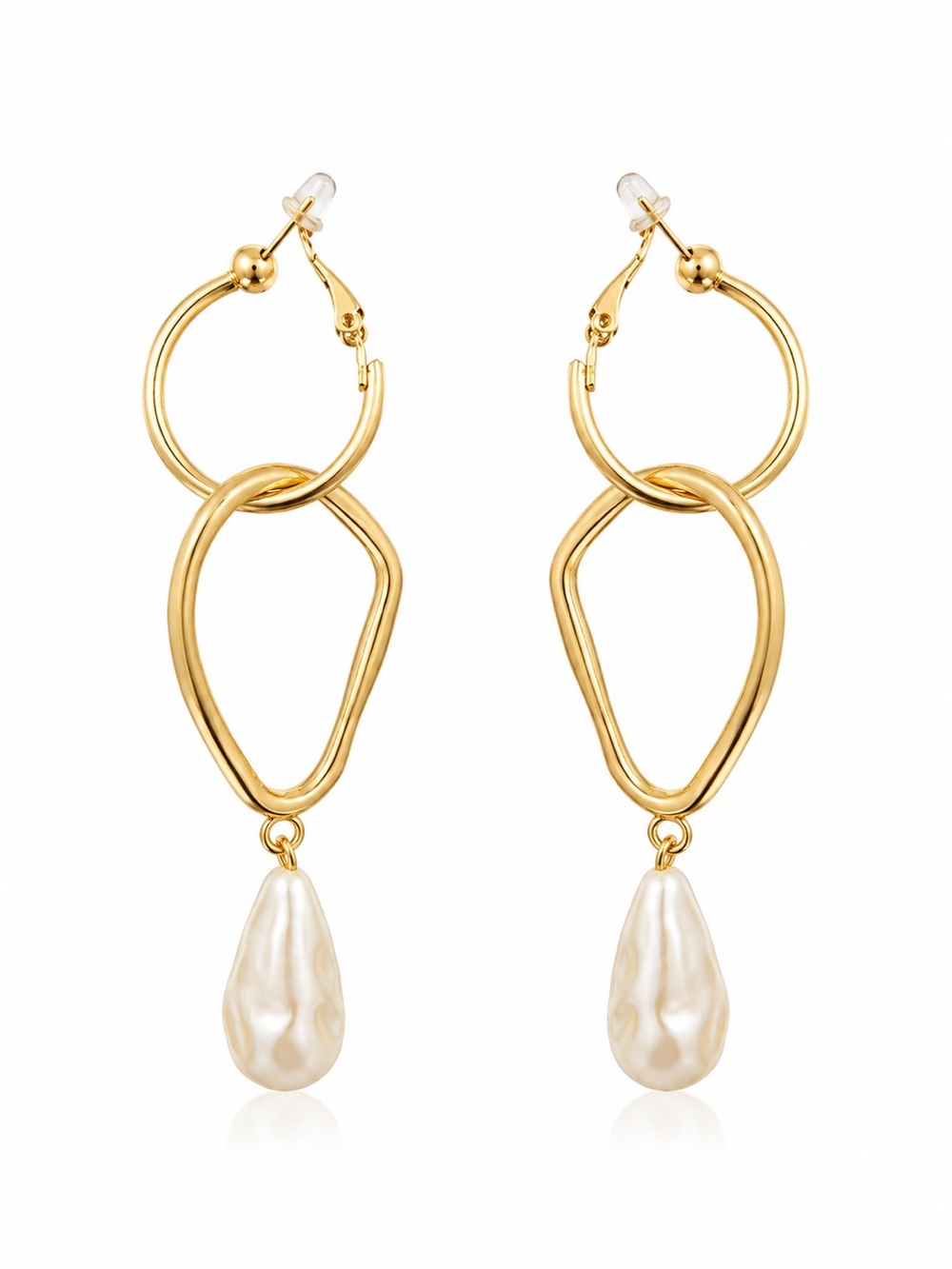 Zara Gold Link Hoop Earrings with Cream Drop Pearls